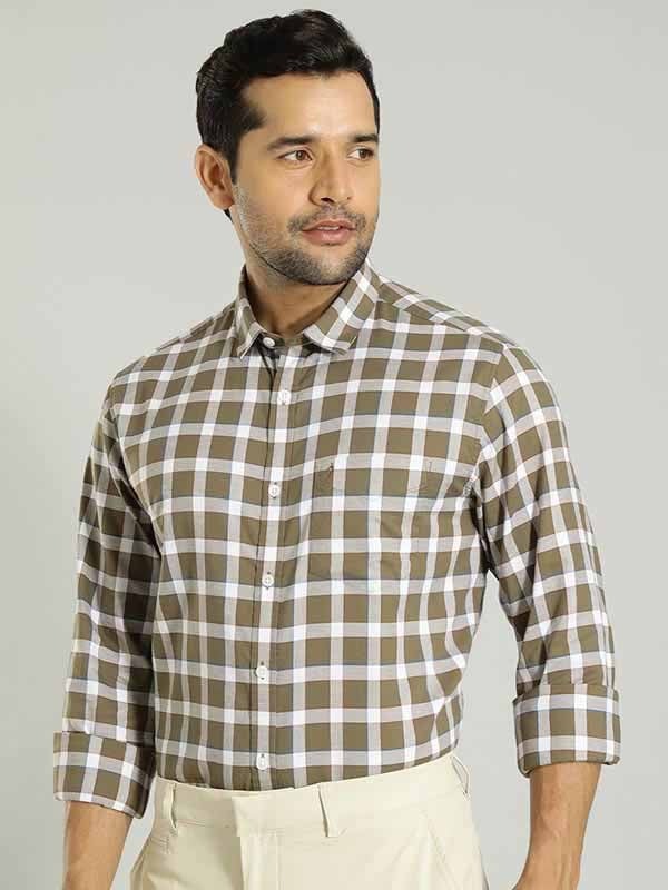 Indian Terrain Men's Slim Fit Full Sleeve Checkered Green Shirt